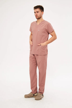 Classic - Gül Kurusu Erkek Likralı Üniforma Takımı - Class Üniforma hemşire formaları, medikal önlükler