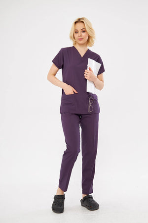 Classic - Açık Mürdüm Kadın Likralı Üniforma Takımı - Class Üniforma hemşire formaları, medikal önlükler