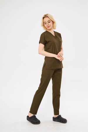 Classic - Haki Kadın Likralı Üniforma Takımı - Class Üniforma hemşire formaları, medikal önlükler