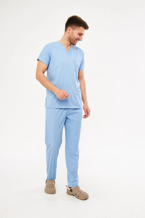 Classic - Bebe Mavisi Erkek Likralı Üniforma Takımı - Class Üniforma hemşire formaları, medikal önlükler