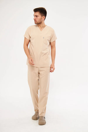 Classic - Bej Erkek Likralı Üniforma Takımı - Class Üniforma hemşire formaları, medikal önlükler