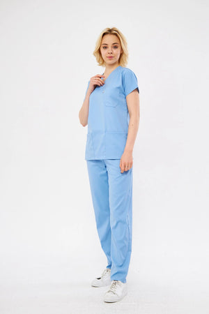 Classic - Bebe Mavisi Kadın Likralı Üniforma Takımı - Class Üniforma hemşire formaları, medikal önlükler