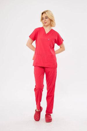 Classic - Nar Çiçeği Kadın Likralı Üniforma Takımı - Class Üniforma hemşire formaları, medikal önlükler