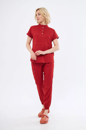 N O V A | Kiremit Premium Likralı Üniforma Takımı - Class Üniforma hemşire formaları, medikal önlükler