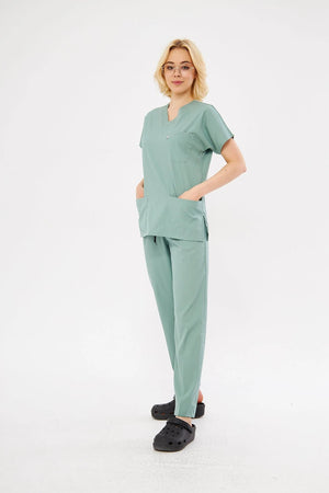 Classic - Çağla Yeşili Kadın Likralı Üniforma Takımı - Class Üniforma hemşire formaları, medikal önlükler