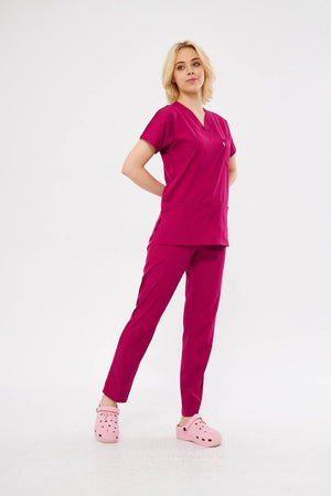 Classic - Vişne Kadın Likralı Üniforma Takımı - Class Üniforma hemşire formaları, medikal önlükler