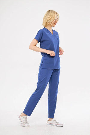 Classic - Fırtına Mavi Kadın Likralı Üniforma Takımı - Class Üniforma hemşire formaları, medikal önlükler