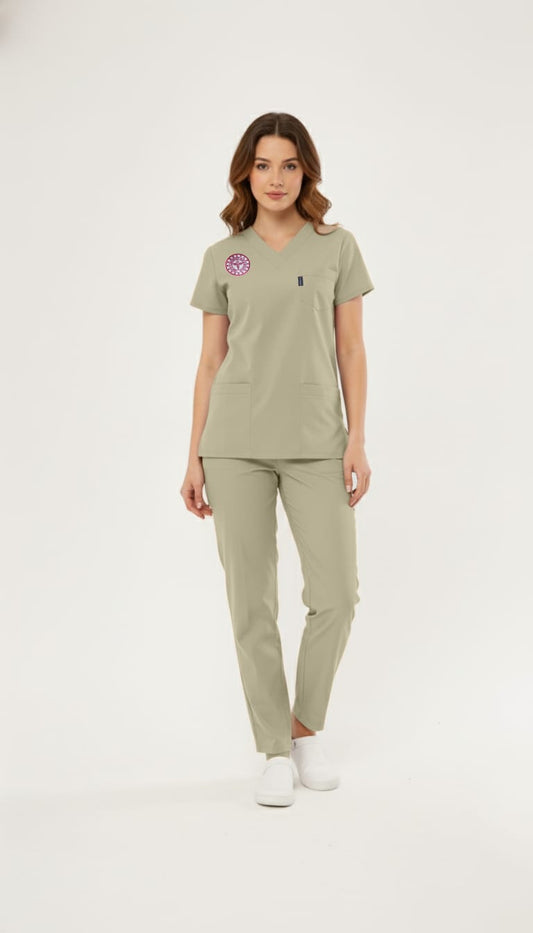 Class Üniforma Bej Sağlık Teknisyen, Tekniker Forması Likralı Scrubs Kadın (Yeni Yönetmeliğe Uygun - Moth)