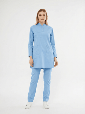 Tesettür - Bebe Mavisi Hemşire Üniforma Takımı - Class ÜniformaMedikal Scrubs