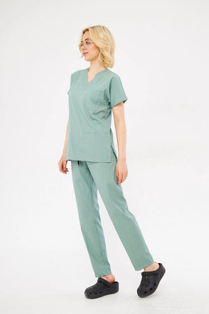 Classic - Çağla Yeşili Kadın Likralı Üniforma Takımı - Class Üniforma hemşire formaları, medikal önlükler