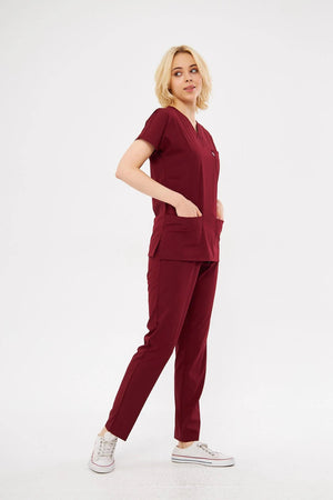 Classic - Bordo Kadın Likralı Üniforma Takımı - Class Üniforma hemşire formaları, medikal önlükler