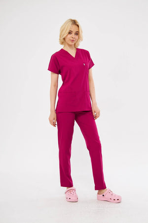 Classic - Vişne Kadın Likralı Üniforma Takımı - Class Üniforma hemşire formaları, medikal önlükler