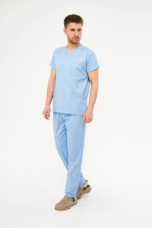 Classic - Bebe Mavisi Erkek Likralı Üniforma Takımı - Class Üniforma hemşire formaları, medikal önlükler