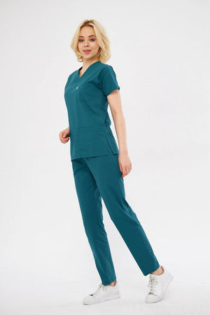 Classic - Petrol Yeşili Kadın Likralı Üniforma Takımı - Class Üniforma hemşire formaları, medikal önlükler