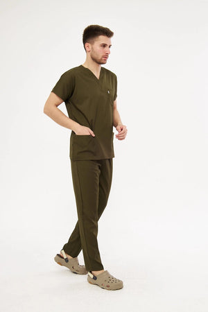 Classic - Haki Erkek Likralı Üniforma Takımı - Class Üniforma hemşire formaları, medikal önlükler