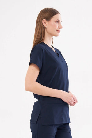 Classic Tek Üst - Lacivert Likralı Hemşire Forması Üstü - Class Üniforma hemşire formaları, medikal önlükler