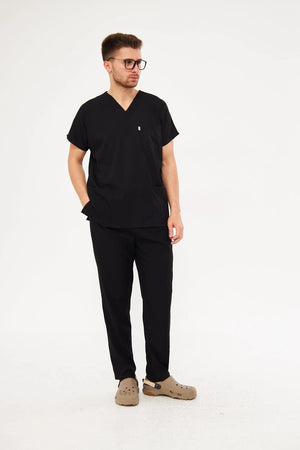 Classic - Siyah Erkek Likralı Üniforma Takımı - Class Üniforma hemşire formaları, medikal önlükler