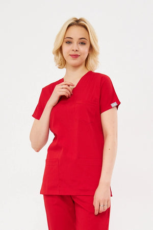 Classic Tek Üst - Kırmızı Likralı Hemşire Forması Üstü - Class Üniforma hemşire formaları, medikal önlükler