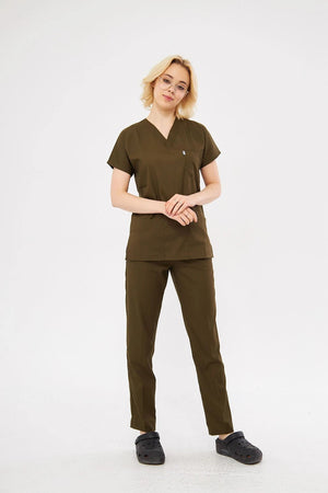 Classic - Haki Kadın Likralı Üniforma Takımı - Class Üniforma hemşire formaları, medikal önlükler