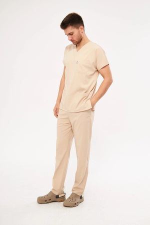 Classic - Bej Erkek Likralı Üniforma Takımı - Class Üniforma hemşire formaları, medikal önlükler