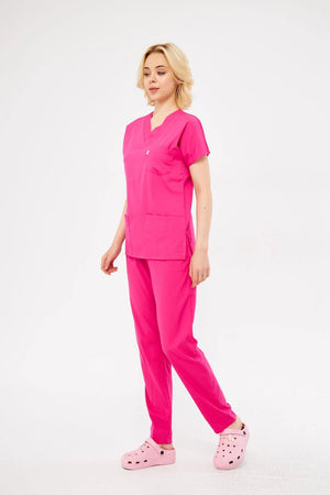 Classic - Fuşya Kadın Likralı Üniforma Takımı - Class Üniforma hemşire formaları, medikal önlükler
