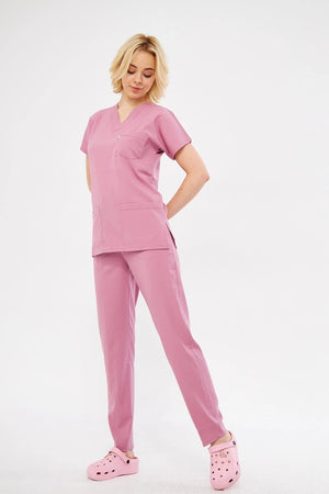 Classic - Pudra Kadın Likralı Üniforma Takımı - Class Üniforma hemşire formaları, medikal önlükler