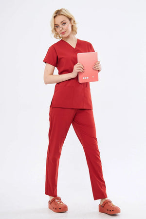 Classic - Kiremit Kadın Likralı Üniforma Takımı - Class Üniforma hemşire formaları, medikal önlükler