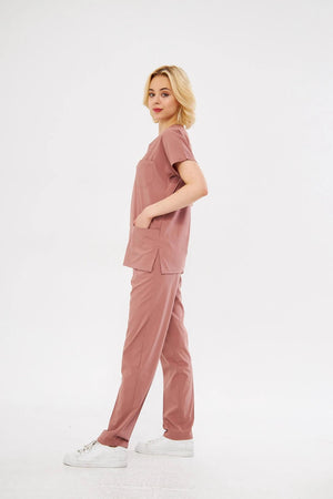 Classic - Gül Kurusu Kadın Likralı Üniforma Takımı - Class Üniforma hemşire formaları, medikal önlükler