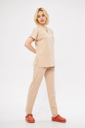 Classic - Bej Kadın Likralı Üniforma Takımı - Class Üniforma hemşire formaları, medikal önlükler