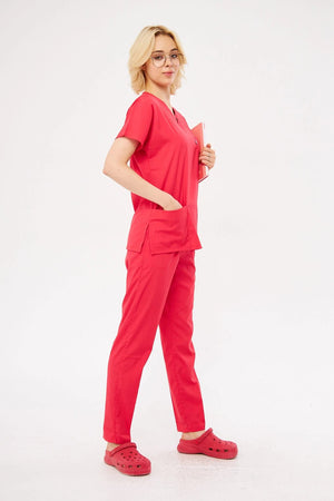 Classic - Nar Çiçeği Kadın Likralı Üniforma Takımı - Class Üniforma hemşire formaları, medikal önlükler