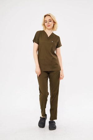 Classic - Haki Kadın Likralı Üniforma Takımı - Class Üniforma hemşire formaları, medikal önlükler