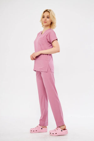 Classic - Pudra Kadın Likralı Üniforma Takımı - Class Üniforma hemşire formaları, medikal önlükler