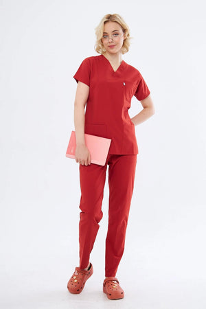 Classic - Kiremit Kadın Likralı Üniforma Takımı - Class Üniforma hemşire formaları, medikal önlükler