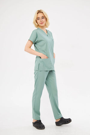 Classic - Çağla Yeşili Kadın Likralı Üniforma Takımı - Class Üniforma hemşire formaları, medikal önlükler