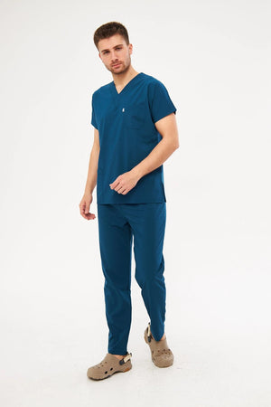 Classic - Petrol Yeşili Erkek Likralı Üniforma Takımı - Class Üniforma hemşire formaları, medikal önlükler