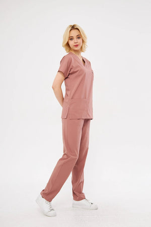 Classic - Gül Kurusu Kadın Likralı Üniforma Takımı - Class Üniforma hemşire formaları, medikal önlükler