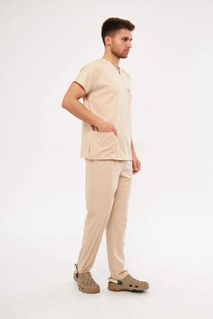 Classic - Bej Erkek Likralı Üniforma Takımı - Class Üniforma hemşire formaları, medikal önlükler