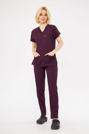 Classic - Koyu Mürdüm Kadın Likralı Üniforma Takımı - Class Üniforma hemşire formaları, medikal önlükler
