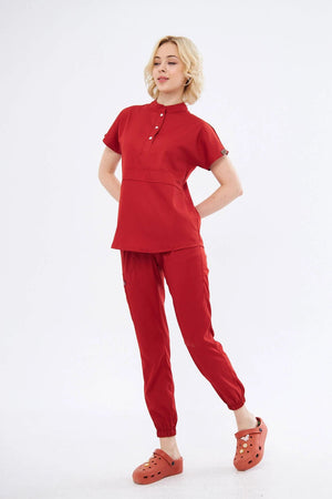 N O V A | Kiremit Premium Likralı Üniforma Takımı - Class Üniforma hemşire formaları, medikal önlükler