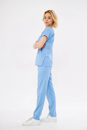 Classic - Bebe Mavisi Kadın Likralı Üniforma Takımı - Class Üniforma hemşire formaları, medikal önlükler