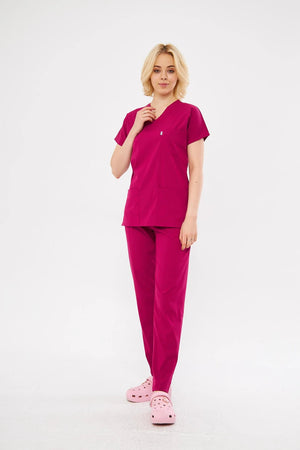 Classic - Vişne Kadın Likralı Üniforma Takımı - Class Üniforma hemşire formaları, medikal önlükler