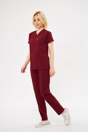 Classic - Bordo Kadın Likralı Üniforma Takımı - Class Üniforma hemşire formaları, medikal önlükler