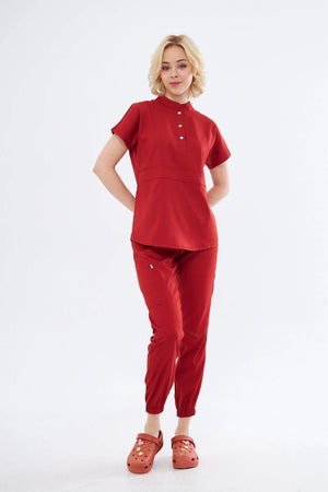 N O V A | Kiremit Premium Likralı Üniforma Takımı - Class Üniforma hemşire formaları, medikal önlükler