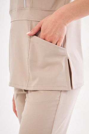 K I E V | Kum Beji Lüks Likralı Hemşire Üniforması - Class Üniforma hemşire formaları, medikal önlükler