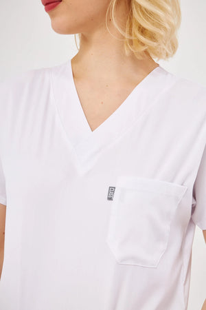 Classic - Beyaz Lacivert Kadın Likralı Üniforma Takımı - Class Üniforma hemşire formaları, medikal önlükler