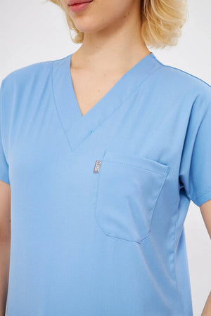 Classic - Bebe Mavisi Kadın Likralı Üniforma Takımı - Class Üniforma hemşire formaları, medikal önlükler