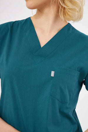Classic - Petrol Yeşili Kadın Likralı Üniforma Takımı - Class Üniforma hemşire formaları, medikal önlükler