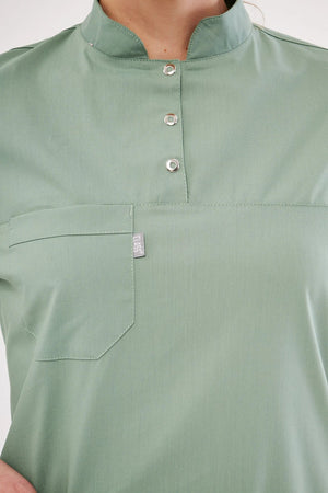 Tesettür - Çağla Yeşili Likralı Hemşire Üniforma Takımı - Class Üniforma hemşire formaları, medikal önlükler