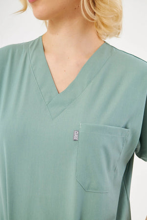 Classic - Çağla Yeşili Kadın Likralı Üniforma Takımı - Class Üniforma hemşire formaları, medikal önlükler