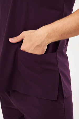 Classic - Koyu Mürdüm Erkek Likralı Üniforma Takımı - Class Üniforma hemşire formaları, medikal önlükler